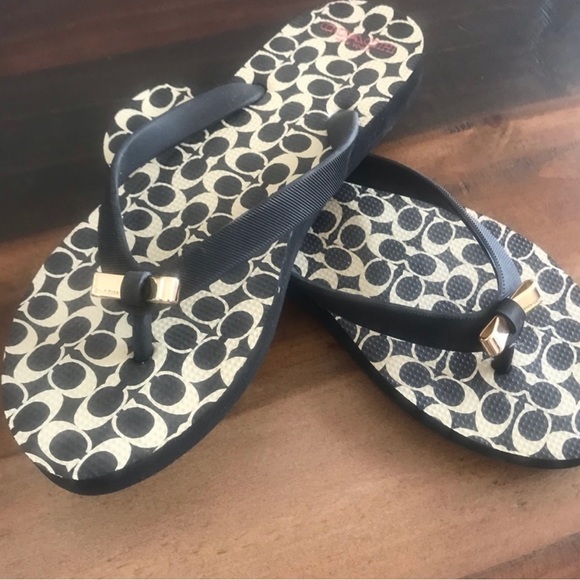 COACH Amel Black Tan Logo Print Thin Flip-Flop - US 7 - Picture 3 of 4